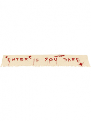 Hang deze Enter If You Dare Bloody Banner voor jouw Party ingang en the party is on!
Natural & Red, Cloth, 180x35cm.
