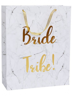 Mooie wit/gouden Bride Tribe Gift Bag. Zo geef je je kado in stijl.