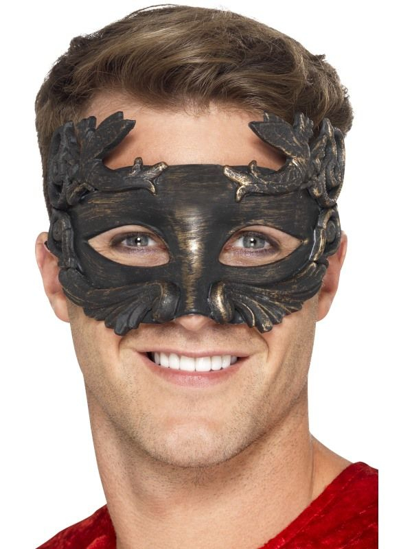 Warrior God Metallic Masquerade Eyemask, zwart. Maak jouw Carnaval of Halloween outfit compleet.