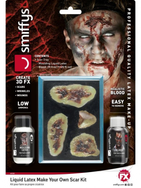 Make Your Own Scar met deze Kit with Scar Tray, Moulding Liquid Latex & Blood, 2 x 29.57ml.