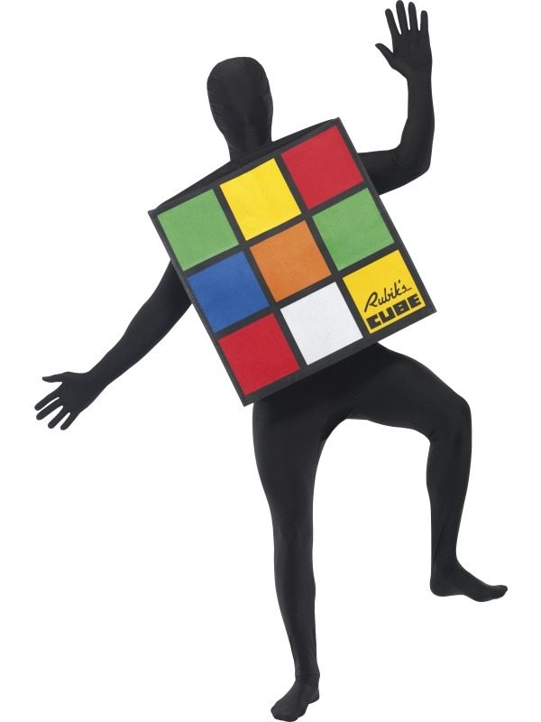 Rubiks kubus unisex verkleedkleding. Origineel kostuum van de Rubiks kubus. U draagt het Rubiks kubus kostuum over het bovenlijf met uw armen er aan de zijkant uit. Met het Rubiks kubus kostuum bent u zeker van een origineel kostuum! Maat: One size. Dit kostuum is alleen de kubus, niet het zwarte pak.