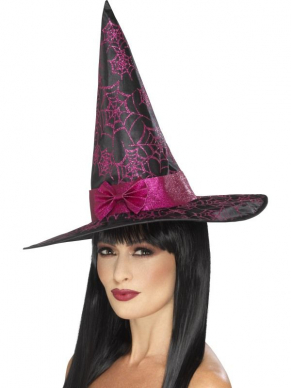 Maak jouw Heksen Look compleet met deze zwart/roze Glitter Cobweb Witch Hat. Bekijk hier onze gehele Heksen Collectie.