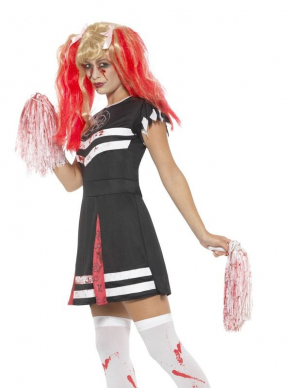  Satanic Cheerleader Kostuum, bestaande uit het jurkje met pompoms. Maak de look compleet met bijpassende accessoires en ontvang korting. Perfect voor Halloween of Horror feestje. Bekijk hier onze gehele Horror Collectie voor zowel heren als dames.