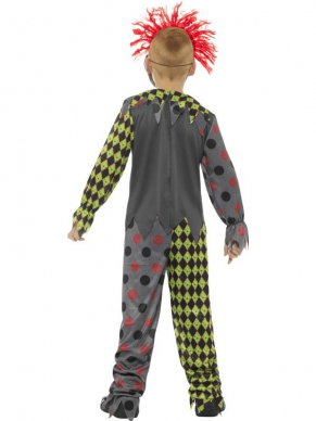 Deluxe Twisted Clown Kostuum voor kinderen, bestaande uit de multi-gekleurde top en broek met EVA masker met haar.