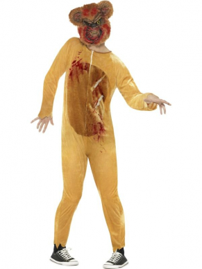 Jaag iedereen de stuipen op het lijf tijdens Halloween met dit Deluxe Zombie Teddy Bear Kostuum, bestaande uit de bruine jumpsuit en EVA masker.Maak het kostuum angstaanjagender met onze bloedspray wat je op het kostuum kan spuiten.