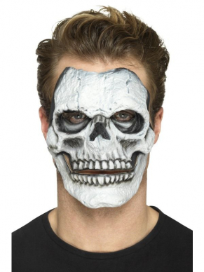 Maak jouw Halloween Skeleton Look helemaal compleet met deze zelfklevende Make-Up FX, Foam Latex Skeleton Face Prosthetic, 2 gedeeltes met beweegbare kaak.