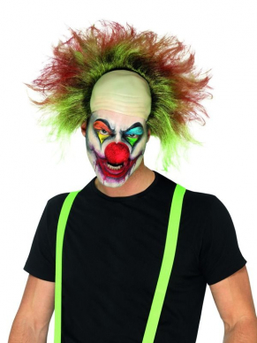 Sinister Clown Pruik met bloedspetters, maak je de look helemaal compleet met een bijpassend kostuum en schmink.