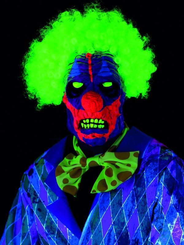 Hoe gaaf is deze UV Black Light Clown Mask, Multi-Coloured, Latex, Overhead, met haar.