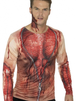 Jaag iedereen de stuipen op het lijf tijdens Halloween met dit Ripped Skin T-Shirt.