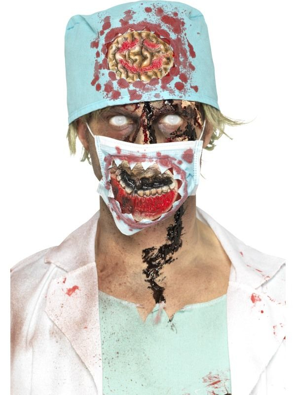 Verander in een handomdraai in een Zombie Surgeon met deze Zombie Surgeon Kit, bestaande uit het mond en hoofdkapje. 