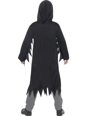Jaag iedereen de stuipen op het lijf tijdens Halloween met dit Dark Reaper Kostuum voor kinderen. Dit kostuum bestaat uit het gewaad met aangehechte capuchon. Maak de look af met bijpassende accessoires.