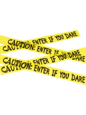 Zet jouw partyzone af met deze zwart/gele Caution Enter If You Dare Tape, 6m.
