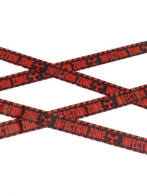 Zet jouw partyzone af met deze rood/zwarte Zombie Infection Zone Caution Tape, 6m.