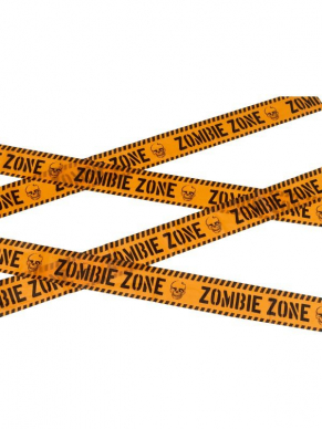 Zet jouw partyzone af met deze oranje/zwarte Zombie Zone Caution Tape, 6m.