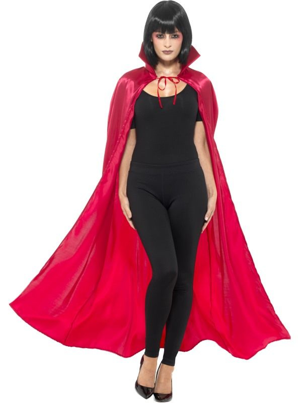 Rode Satin Devil Cape, leuk voor Halloween of Horror feestje. Maak de look compleet metr bijpassende accessoires.144cm..