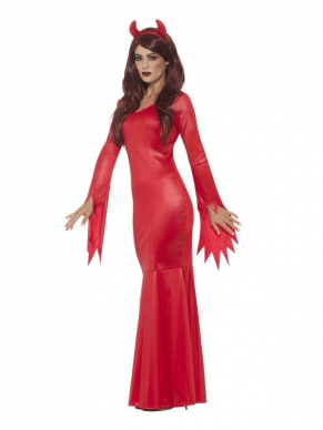 Steel de show tijdens Halloween met dit geweldige Devil Mistress Kostuum, bestaande uit de rode Wet Look Jurk met hoorntje op diadeem. Bekijk hier onze gehele Duivels collectie.