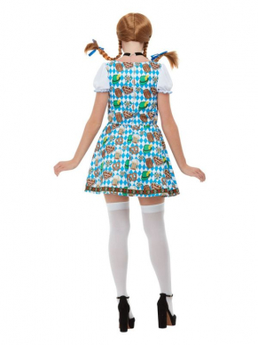 Oktoberfest Beer Maiden Kostuum, bestaande uit de jurk met print. Maak de look compleet met een van onze Bavarian Girl Pruiken en kousen en je bent klaar om te feesten. Bekijk hier onze gehele Tirol Collectie.