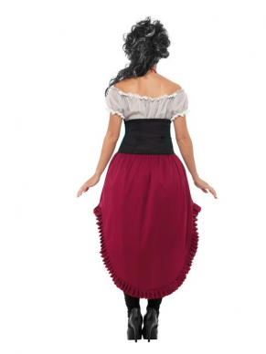 Victorian Slasher Victim Kostuum, bestaande uit de bebloede jurk met aangehechte schort. Maak de look compleet met een bijpassende pruik, nekwond en panty en je bent klaar voor jouw Halloween Party.