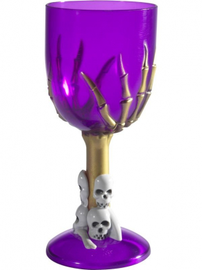 Dek de tafel in stijl tijdens Halloween met dit paarse Gothic Wijnglas met skelettenhand. Ook verkrijgbaar in Rood en Zwart.