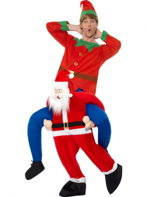 Achterop de rug van een Kerstman dansend op jouw feestje hoe leuk is dat?!Dit Piggyback Santa kostuum bestaat uit één geheel. 