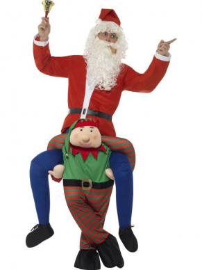 Achterop de rug van een Elf dansend op jouw feestje hoe leuk is dat?!Dit Piggyback Elf kostuum bestaat uit één geheel. One Size
