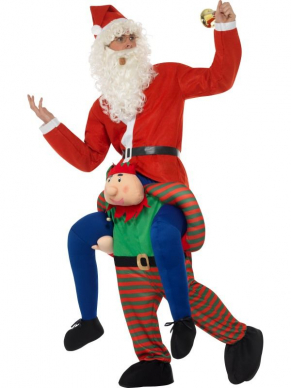 Achterop de rug van een Elf dansend op jouw feestje hoe leuk is dat?!Dit Piggyback Elf kostuum bestaat uit één geheel. One Size