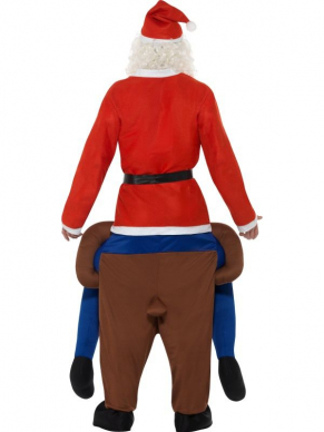 Als Kerstman dansend op de rug van Rudof het Rendier het kan met dit geweldige Piggyback Reindeer Rudolf Kostuum. Dit kostuum bestaat uit één geheel met los bungelende benen voor een leuk effect. onesize.