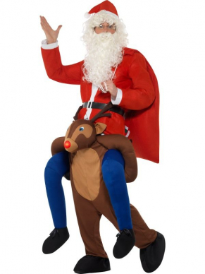 Als Kerstman dansend op de rug van Rudof het Rendier het kan met dit geweldige Piggyback Reindeer Rudolf Kostuum. Dit kostuum bestaat uit één geheel met los bungelende benen voor een leuk effect. onesize.