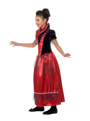 Vampire Princess Kostuum voor kinderen, bestaande uit de rood/zwarte jurk met aangehechte kraag. Bekijk hier onze gehele Halloween Collectie voor Kinderen.