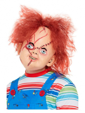 Maak jouw Chucky Look compleet met dit Chucky Latex Masker voorzien van hechtingen en littekens.