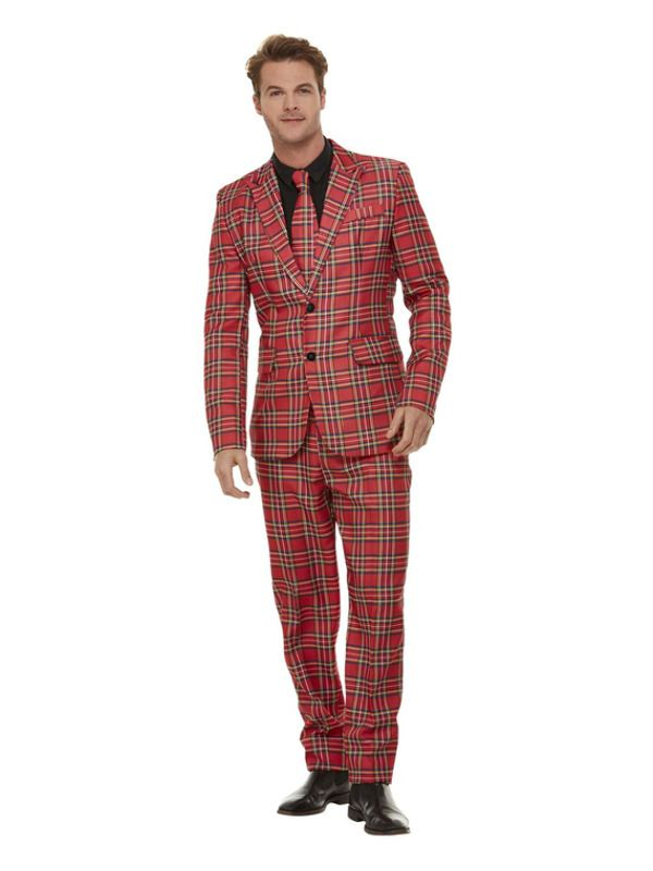 Tartan Suit, bestaande uit het geruite jasje met broek en stropdas. Leuk voor een Themafeestje of Carnaval. Bekijk hier onze gehele Collectie Herenpakken.