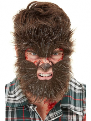 Creeër een echte Weerwolf Look met deze Make-Up FX, Werewolf Face Fur Masker.