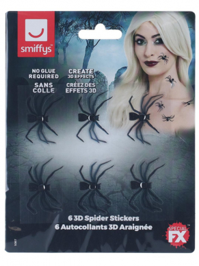 Maak jouw look compleet met deze Make-Up FX, 3D Spider Stickers, 6stk.