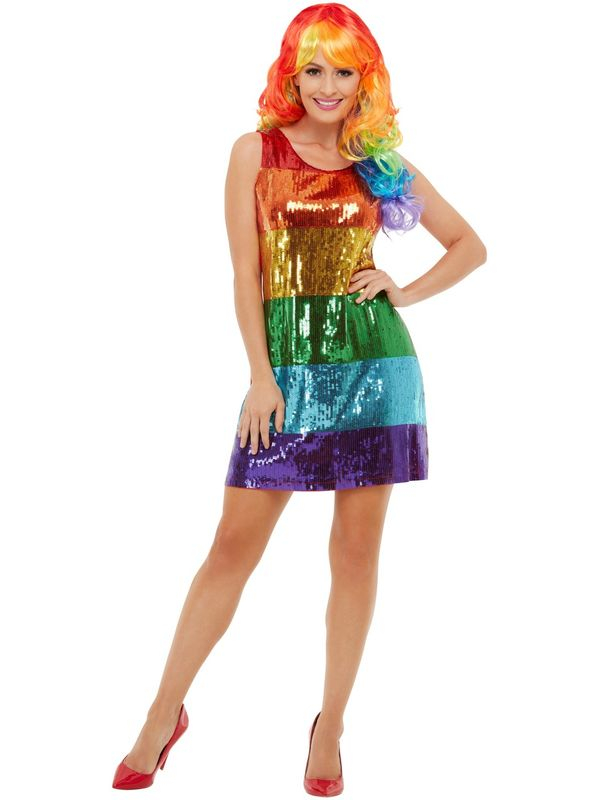 Shine tijdens de Gay Pride met dit geweldige  All That Glitters Rainbow Kostuum, bestaande uit het jurkje met all-over lovertjes in de kleuren van de regenboog. Wil je nog meer uitpakken tijdens de Gay Pride kies dan een van onze te gekke Rainbow accessoires zoals pruiken, boa, schmink, strikje, sieraden, vleugels etc,