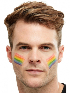 Met deze Make-Up FX, Rainbow Grease Paint Stick, zet je in een mum van tijd een vlag in de kleuren van de regenboog op je gezicht. Bekijk hier al onze rainbow artikelen.