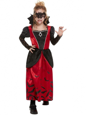 Vampire Kostuum voor meiden, bestaande uit de jurk met oogmasker. Maak de look compleet met onze bijpassende pruik, nepbloed, panty en schmink. Wij verkopen Vampier Kostuums voor het hele gezin.