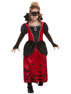 Vampire Kostuum voor meiden, bestaande uit de jurk met oogmasker. Maak de look compleet met onze bijpassende pruik, nepbloed, panty en schmink. Wij verkopen Vampier Kostuums voor het hele gezin.