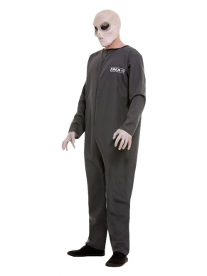 Area 51 Hazmat Kostuum, bestaande uit de grijze Jumpsuit. Leuk voor Halloween of ander Themafeestje.