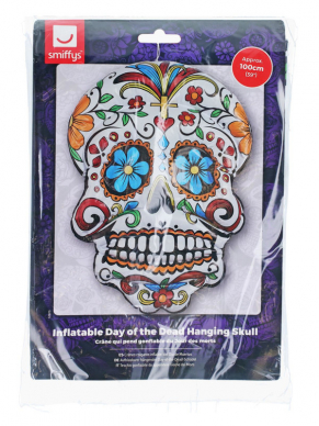 Leuk voor een themafeest, Inflatable Day of the Dead Hanging Skull met bloemenprint, 100cm. Bekijk hier onze gehele Day of the Dead Collectie en al onze Halloween Decoratie.