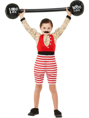 Deluxe Strong Boy Kostuum, bestaande uit de Multi-Gekleurde with Short Jumpsuit en snor. Combineer dit kostuum met de inflatable Dumbbels en je bent klaar voor jouw party.Ook verkrijgbaar in heren maten.