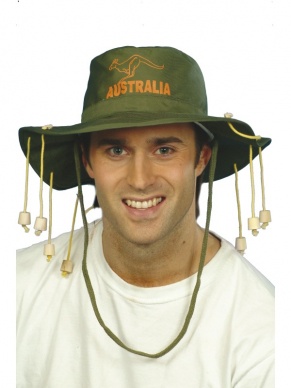 Maak jouw Australian Look compleet met deze geweldige groene Australian Hoed met kurken. 