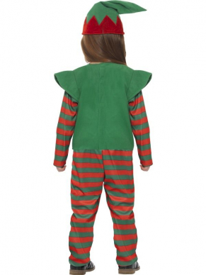 Elf Peuterkostuum voor de allerkleinste, bestaande uit de rood/groene jumpsuit met Elvenmuts. Bekijk hier onze gehele Kerst Collectie voor kinderen.