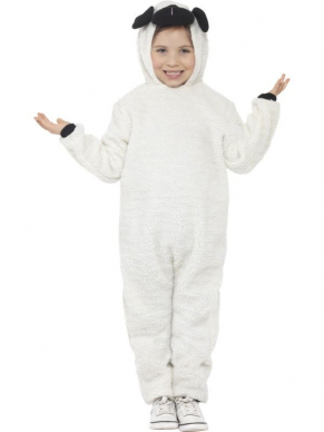 Schaap Kostuum voor kinderen, bestaande uit de witte hooded jumpsuit. Bekijk hier onze gehele Dieren Collectie voor Kinderen.