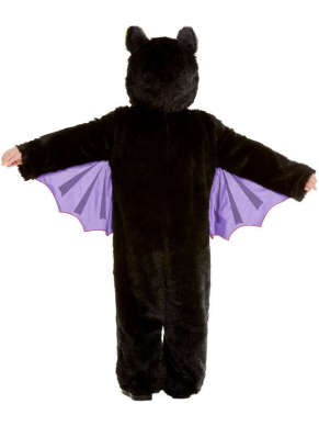 Voor het allerkleinste dit te gekke Vleermuis-kostuum, bestaande uit de zwarte hooded onesie met vleugels.