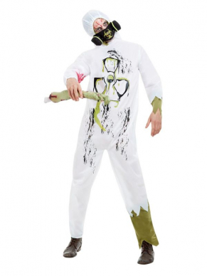 Biohazard Suit, bestaande uit de witte hooded jumpsuit met masker. Maak de look compleet met bijpasssende accessoires.