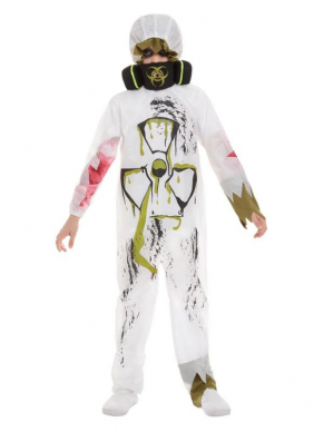 Biohazard Suit Kostuum, bestaande uit de witte jumpsuit met gasmasker. Maak de look compleet met bijpassende accessoires.