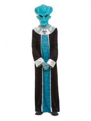 Alien Kostuum voor kinderen, bestaande uit het gewaad met touw en masker. Wij verkopen ook het heren en dames Alien Kostuum.