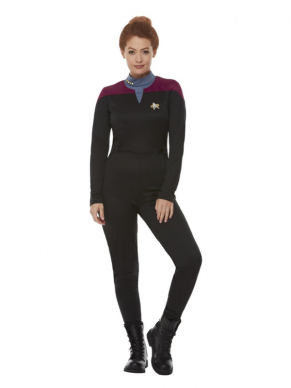Bekend van de tv-film Star Trek deze geweldige Voyager Command Uniform, Maroon, Jumpsuit, Delta Badge & Rank Insignias. Maak de look compleet met bijpassende accessoires. Perfect kostuum voor een themafeestje of Carnaval.: