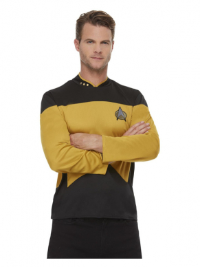 Bekend van de tv-film  Star Trek, deze geweldige  The Next Generation Operations Uniform, Gold & Black, Top. Maak de look compleet met bijpassende accessoires. Deze top is perfect voor Carnaval of een themafeestje. Bekijk onze gehele Star Trek collectie hier.