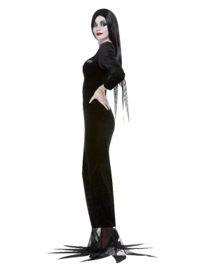 Wie kent ze niet de bekende Addams Family. Ga verkleed als Morticia Frump inn deze geweldige zwarte jurk met bijpassende pruik., Met wat schmink ben je in één klap klaar voor Carnaval of Themafeestje.